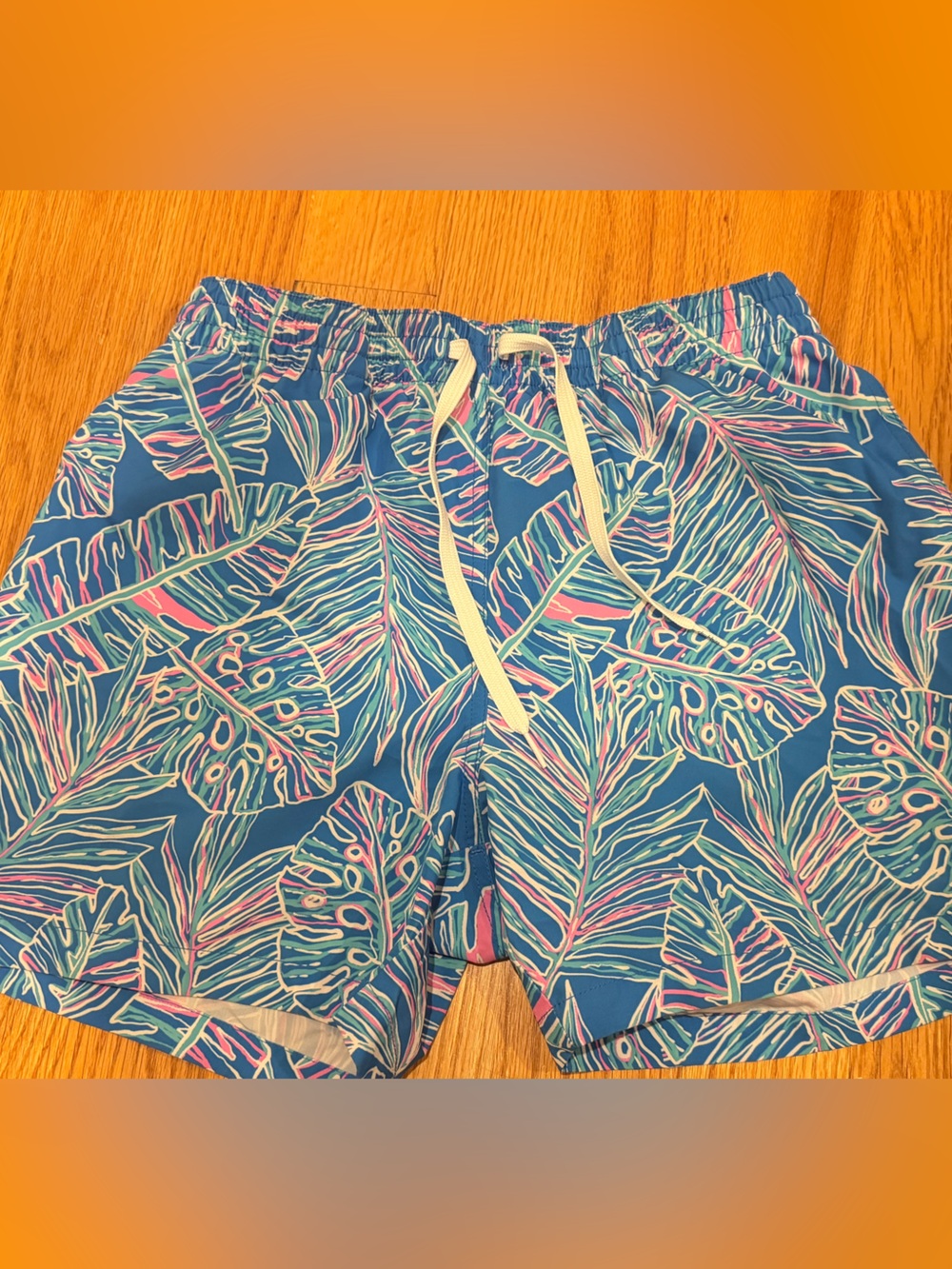 Men's Blue Tropical Print Swim Trunks